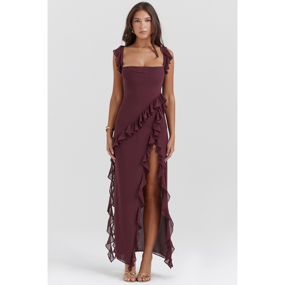 NEW House of CB Ariela Ruffle Maxi Dress Mulberry Large+ (XL)